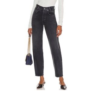 Agolde High Rise Tapered Baggy Jeans in Shambles Black